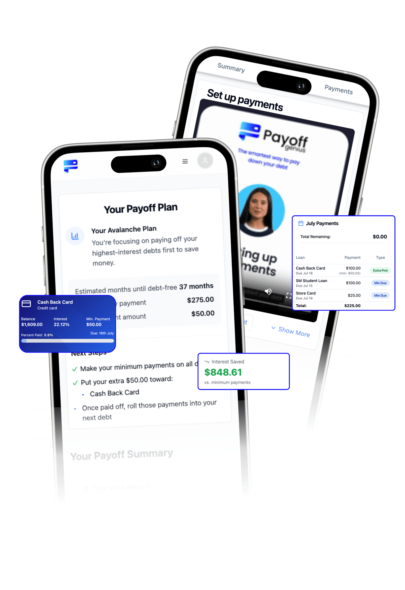Payoff Genius App Screen Simulations Payoff Genius App Screen Simulations